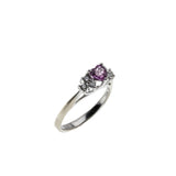 Pink Passion - Vintage Signed 'Cardow' 14K White Gold Natural Pink Sapphire & Diamond Heart Ring (VR1030)