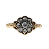 A Moment In Time - Georgian 14K Gold, Silver Natural Dutch Rose Cut Diamond Carved Daisy Cluster Ring (GR033)