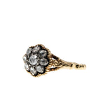 A Moment In Time - Georgian 14K Gold, Silver Natural Dutch Rose Cut Diamond Carved Daisy Cluster Ring (GR033)