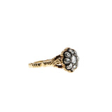 A Moment In Time - Georgian 14K Gold, Silver Natural Dutch Rose Cut Diamond Carved Daisy Cluster Ring (GR033)