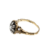 A Moment In Time - Georgian 14K Gold, Silver Natural Dutch Rose Cut Diamond Carved Daisy Cluster Ring (GR033)