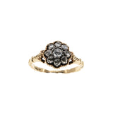 A Moment In Time - Georgian 14K Gold, Silver Natural Dutch Rose Cut Diamond Carved Daisy Cluster Ring (GR033)