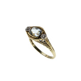 Blue Horizon - Edwardian European 14K Gold Natural Aquamarine & 'Old European cut' Diamond Filigree Ring (EDR096)