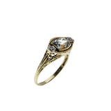 Blue Horizon - Edwardian European 14K Gold Natural Aquamarine & 'Old European cut' Diamond Filigree Ring (EDR096)