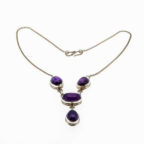 Plums & Violets - Estate Sterling Silver Cabochon Amethyst Necklace (EN023)