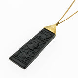 Egyptian Revival - Vintage Gold Plated Signed 'Wedgwood' Jasperware Black Basalt Egyptian Hieroglyphic  Pendant & Chain (VP173)