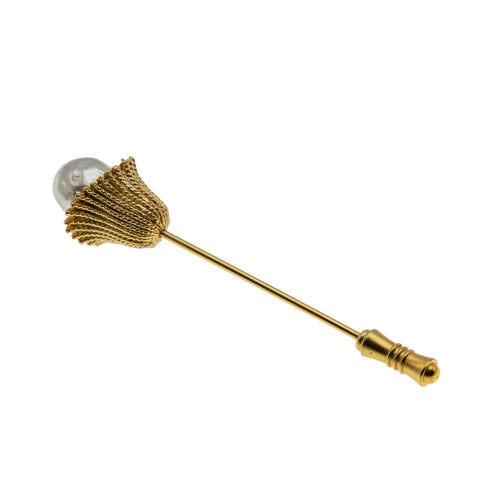 Couture & Elegance - Vintage Gold Plated Baroque Pearl Flower Stick Pin Brooch (VBR315)