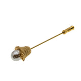 Couture & Elegance - Vintage Gold Plated Baroque Pearl Flower Stick Pin Brooch (VBR315)