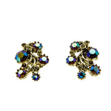 Crystal Beauties - Vintage Gold Plated Austrian Swarovski Aurora Borealis Crystal Clip-On Earrings (VE360)