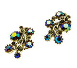 Crystal Beauties - Vintage Gold Plated Austrian Swarovski Aurora Borealis Crystal Clip-On Earrings (VE360)