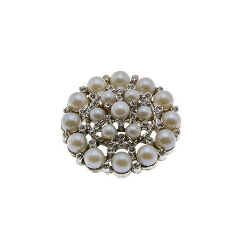 Pearl Elegance - Vintage Signed 'Sarah Coventry' Silver Tone Pearl Crystal Rhinestone Brooch (VBR314)