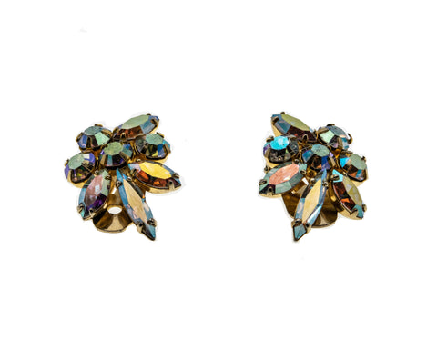 Dazzle Days - Vintage Gold Plated Austrian Swarovski Aurora Borealis Crystal Clip - On Earrings (VE361)
