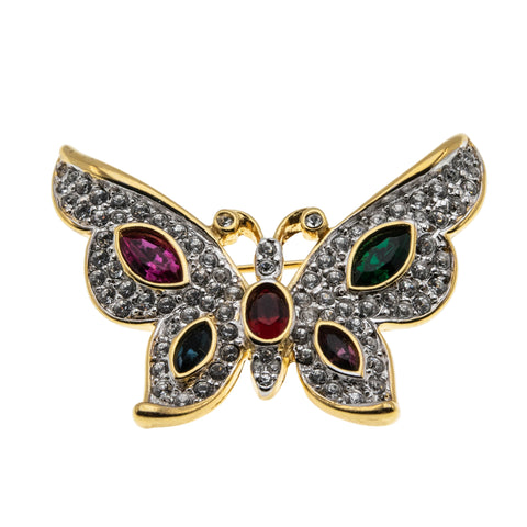 Jewelled Butterfly - Vintage Signed 'Weekenders' Gold Plated Austrian Swarovski Crystal Rhinestone Brooch (VBR317)