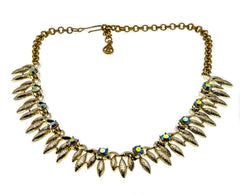 Bling For A Goddess - Vintage Gold Plated Austrian Swarovski Aurora Borealis Crystal Rhinestone Fringe Necklace (VN157)