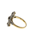 Dream In Deco - Art Deco French 18K Gold Natural Diamond & Blue Sapphire Target Shield Ring (ADR290)