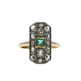 Garden of Versailles - Victorian French 14K Gold Natural Emerald 'Old Mine Cut Diamond' & Rose Cut Diamond Ring (VICR179)