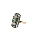 Garden of Versailles - Victorian French 14K Gold Natural Emerald 'Old Mine Cut Diamond' & Rose Cut Diamond Ring (VICR179)