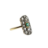 Garden of Versailles - Victorian French 14K Gold Natural Emerald 'Old Mine Cut Diamond' & Rose Cut Diamond Ring (VICR179)
