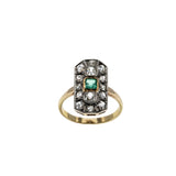 Garden of Versailles - Victorian French 14K Gold Natural Emerald 'Old Mine Cut Diamond' & Rose Cut Diamond Ring (VICR179)