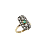 Garden of Versailles - Victorian French 14K Gold Natural Emerald 'Old Mine Cut Diamond' & Rose Cut Diamond Ring (VICR179)