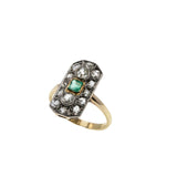 Garden of Versailles - Victorian French 14K Gold Natural Emerald 'Old Mine Cut Diamond' & Rose Cut Diamond Ring (VICR179)