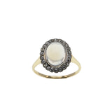 Reserve For Client : Blue Moon - Edwardian French Natural Ceylon Moonstone Cabochon 'Old European Cut" Diamond Cluster Ring (EDR097)