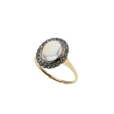 Reserve For Client : Blue Moon - Edwardian French Natural Ceylon Moonstone Cabochon 'Old European Cut" Diamond Cluster Ring (EDR097)