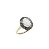 Reserve For Client : Blue Moon - Edwardian French Natural Ceylon Moonstone Cabochon 'Old European Cut" Diamond Cluster Ring (EDR097)