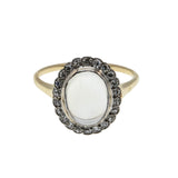 Reserve For Client : Blue Moon - Edwardian French Natural Ceylon Moonstone Cabochon 'Old European Cut" Diamond Cluster Ring (EDR097)