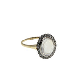 Reserve For Client : Blue Moon - Edwardian French Natural Ceylon Moonstone Cabochon 'Old European Cut" Diamond Cluster Ring (EDR097)