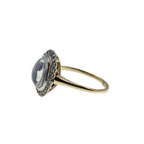 Reserve For Client : Blue Moon - Edwardian French Natural Ceylon Moonstone Cabochon 'Old European Cut" Diamond Cluster Ring (EDR097)