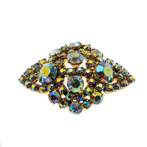 Sparkler - Vintage Gold Plated Austrian Swarovski Aurora Borealis Crystal Rhinestone Brooch (VBR213)