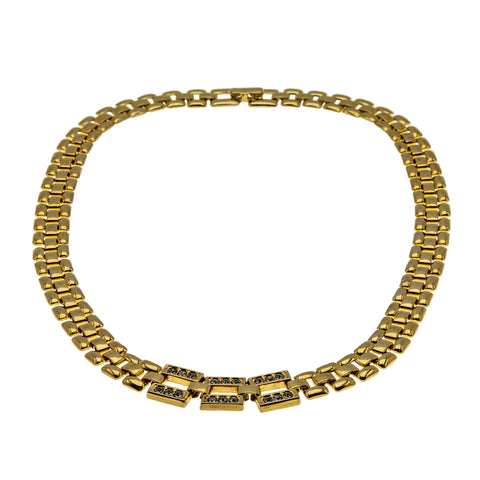 Retro Magic - Vintage Gold Plated Crystal Rhinestone Fancy Link Collar Necklace (VN232)