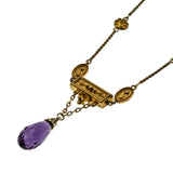 Etruscan Revival - Victorian English 9K/10K/14K Gold Natural Amethyst Briolette Necklace & Screw-Back Earrings Set (VICN060)