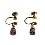 Etruscan Revival - Victorian English 9K/10K/14K Gold Natural Amethyst Briolette Necklace & Screw-Back Earrings Set (VICN060)