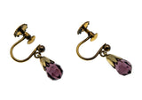 Etruscan Revival - Victorian English 9K/10K/14K Gold Natural Amethyst Briolette Necklace & Screw-Back Earrings Set (VICN060)