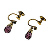 Etruscan Revival - Victorian English 9K/10K/14K Gold Natural Amethyst Briolette Necklace & Screw-Back Earrings Set (VICN060)