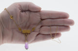 Etruscan Revival - Victorian English 9K/10K/14K Gold Natural Amethyst Briolette Necklace & Screw-Back Earrings Set (VICN060)