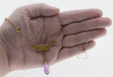 Etruscan Revival - Victorian English 9K/10K/14K Gold Natural Amethyst Briolette Necklace & Screw-Back Earrings Set (VICN060)