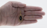 Night Of Intrigue - Edwardian 14K Gold Natural Marquise Black Onyx & Diamond Filigree Pendant & Chain (EDP031)