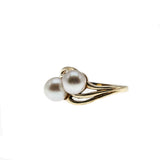 Toi Et Moi - Vintage 10K Gold Cultured Pearl Bypass Ring (VR813)