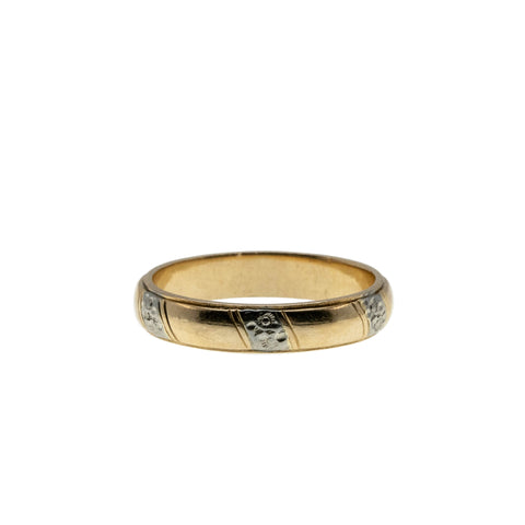 Forget Me Knot - Vintage 14K Yellow & White Gold Engraved Wedding Band Ring (VR1034)