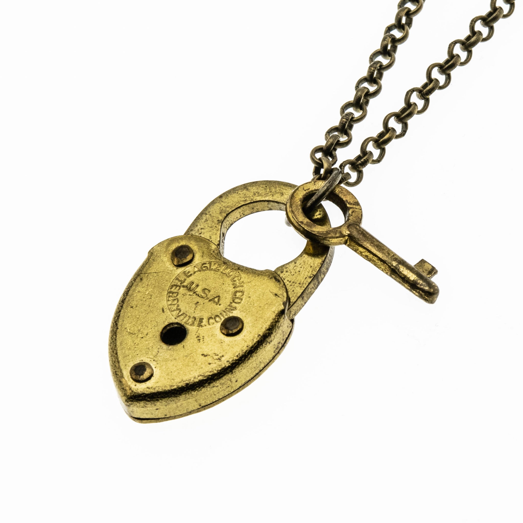 Antique Brass Heart Lock Necklace