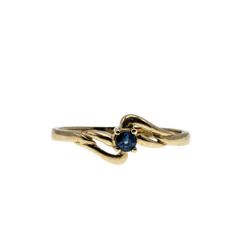 A Touch Of Blue - Vintage 10K Gold Natural Sapphire Bypass Swirl Ring (VR1036)