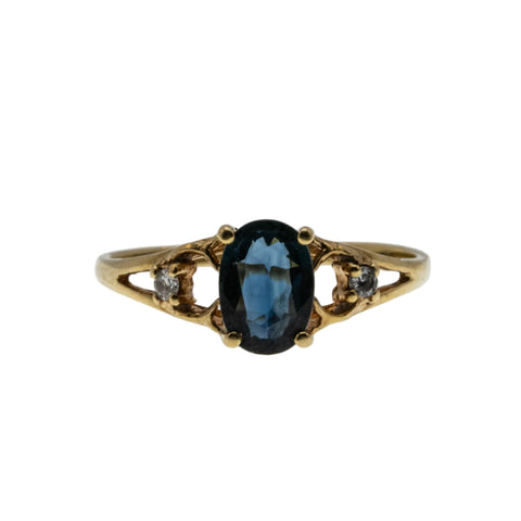 Indigo Blue - Vintage 18K Gold Natural Blue Sapphire & Diamond Ring (VR1037)