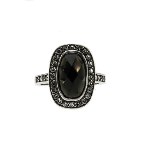 Drama Queen - Estate Sterling Silver Black Crystal & CZ Cluster Ring (ER281)