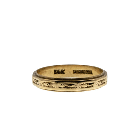 Exquisite Scrolls - Vintage 14K Gold Engraved Wedding Band Ring (VR1040)