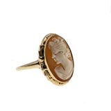 Portrait Of A Lady - Vintage 10K Gold Carved Conch Shell Cameo Ring (VR817)