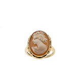 Portrait Of A Lady - Vintage 10K Gold Carved Conch Shell Cameo Ring (VR817)