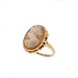 Portrait Of A Lady - Vintage 10K Gold Carved Conch Shell Cameo Ring (VR817)